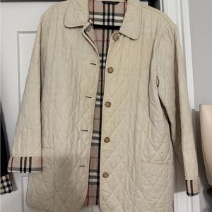 Beige Quilted Jacket with Plaid Lining